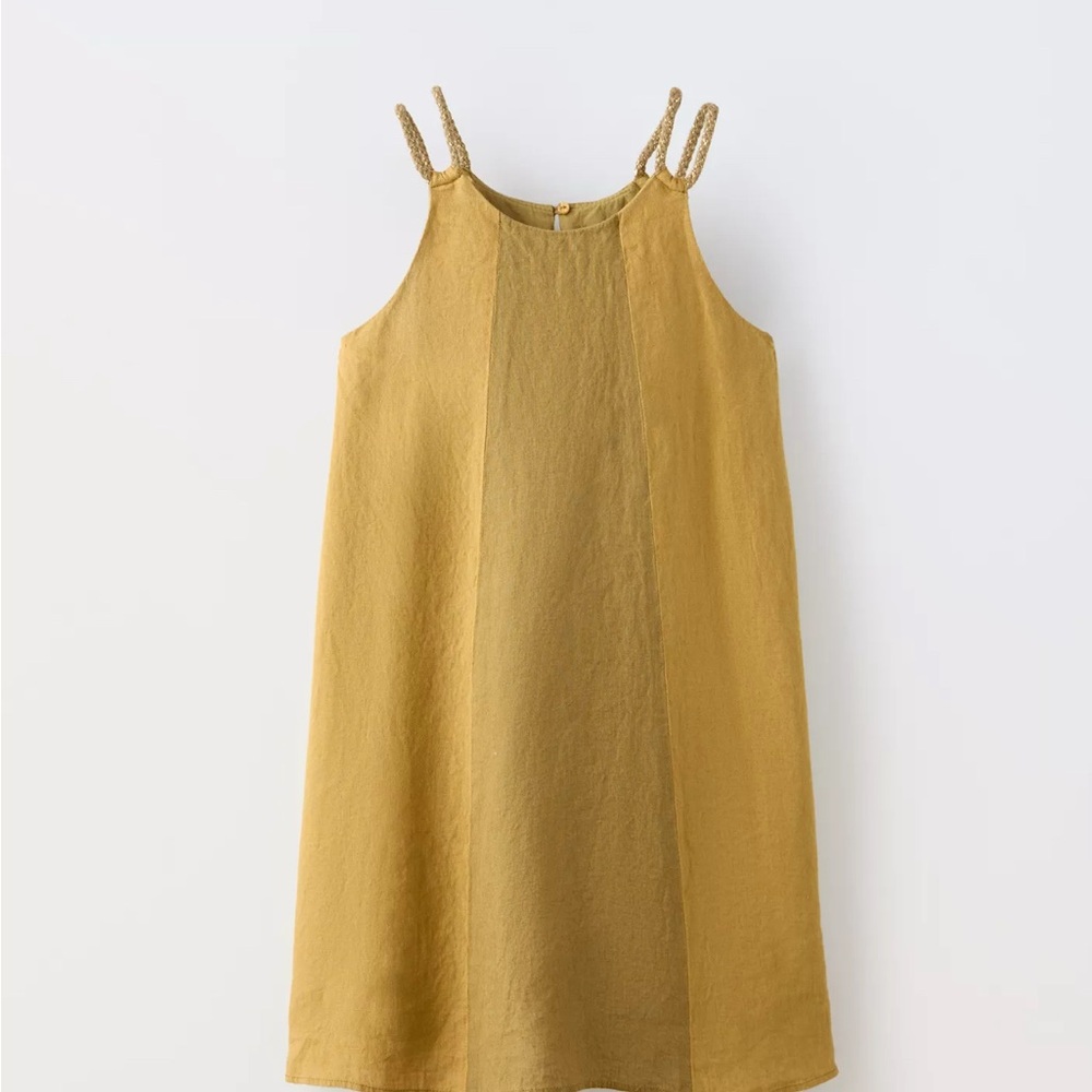 Zara Kids Casual Dress in Mustard Yellow-Color Block Linen Dress.